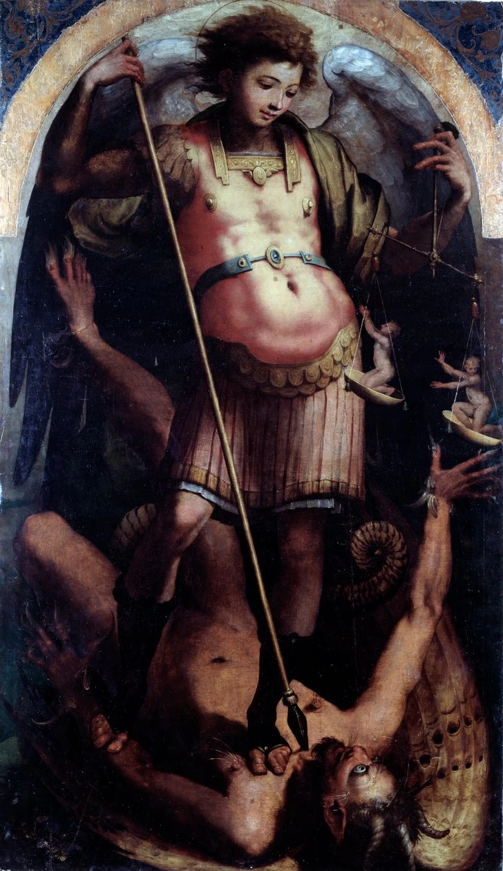 Perin del Vaga - San Michele arcangelo, pannello centrale, Celle Ligure